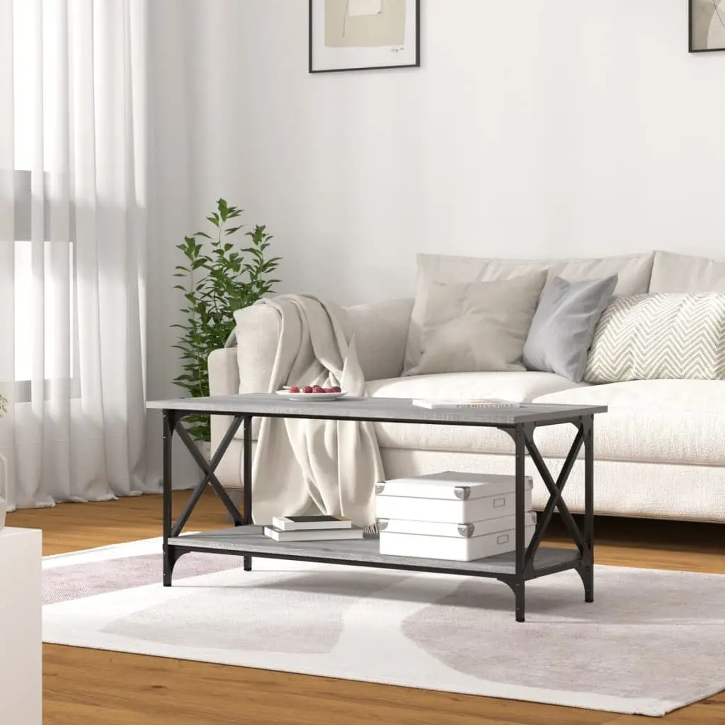 Grey Engineered Wood Coffee Table with Open Shelf