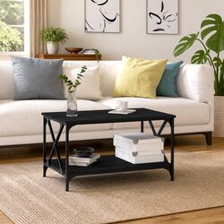 Durable Black Coffee Table 80x50x45 cm with Open Shelf