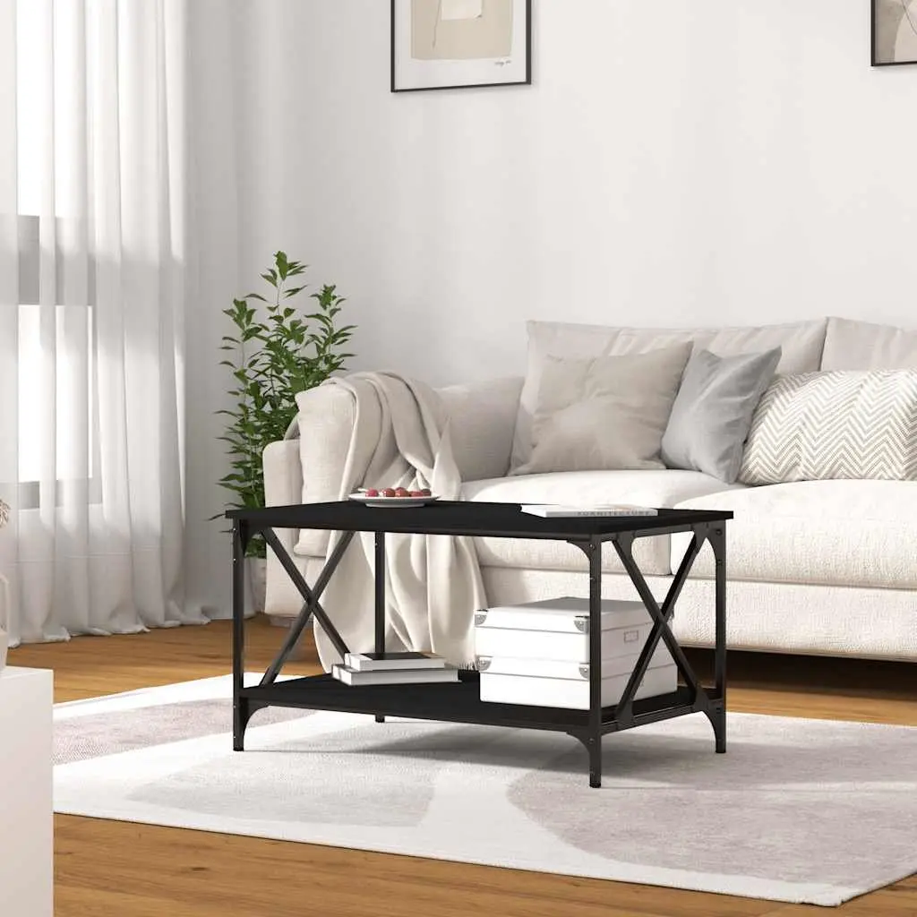 Black Coffee Table 80x50x45 cm with Open Shelf