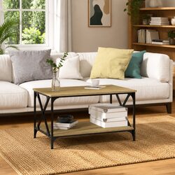 Engineered Wood Coffee Table with Open Shelf for Living Rooms