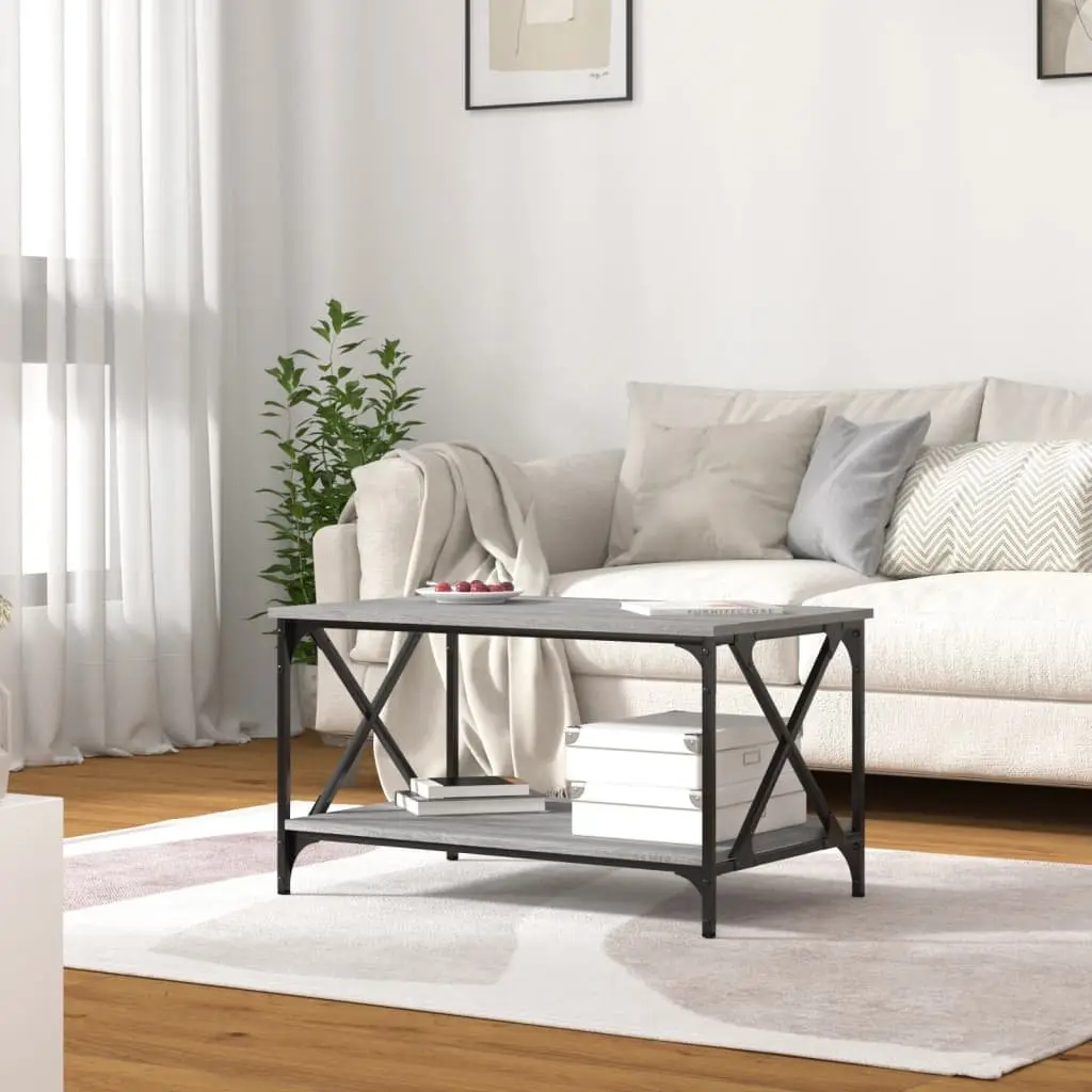 Coffee Table Engineered Wood Iron Frame 80x50x45 cm Grey