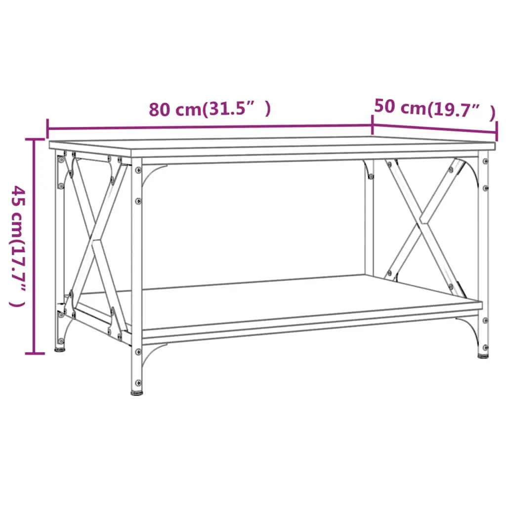 Coffee Table Engineered Wood Iron Frame 80x50x45 cm Grey