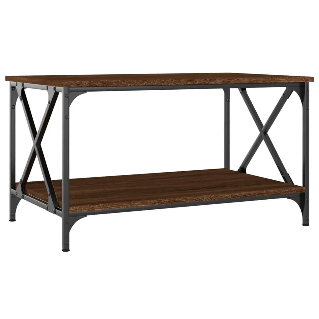 Brown Oak Coffee Table with Open Shelf Storage