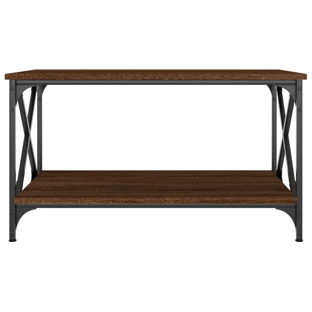 Brown Oak Coffee Table with Open Shelf Storage