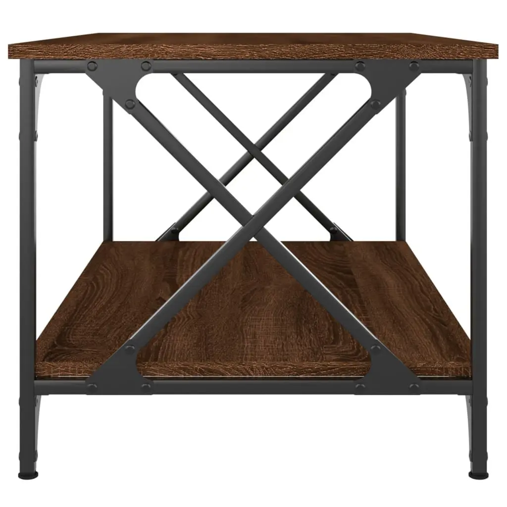 Brown Oak Coffee Table with Open Shelf Storage