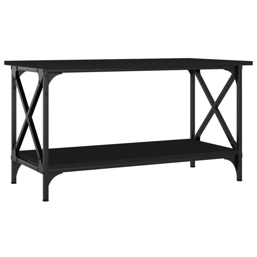 Black Coffee Table with Iron Frame and Storage Shelf