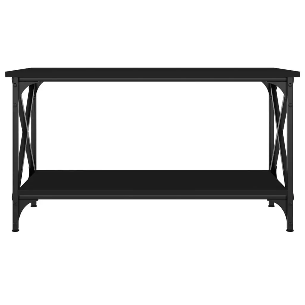 Black Coffee Table with Iron Frame and Storage Shelf