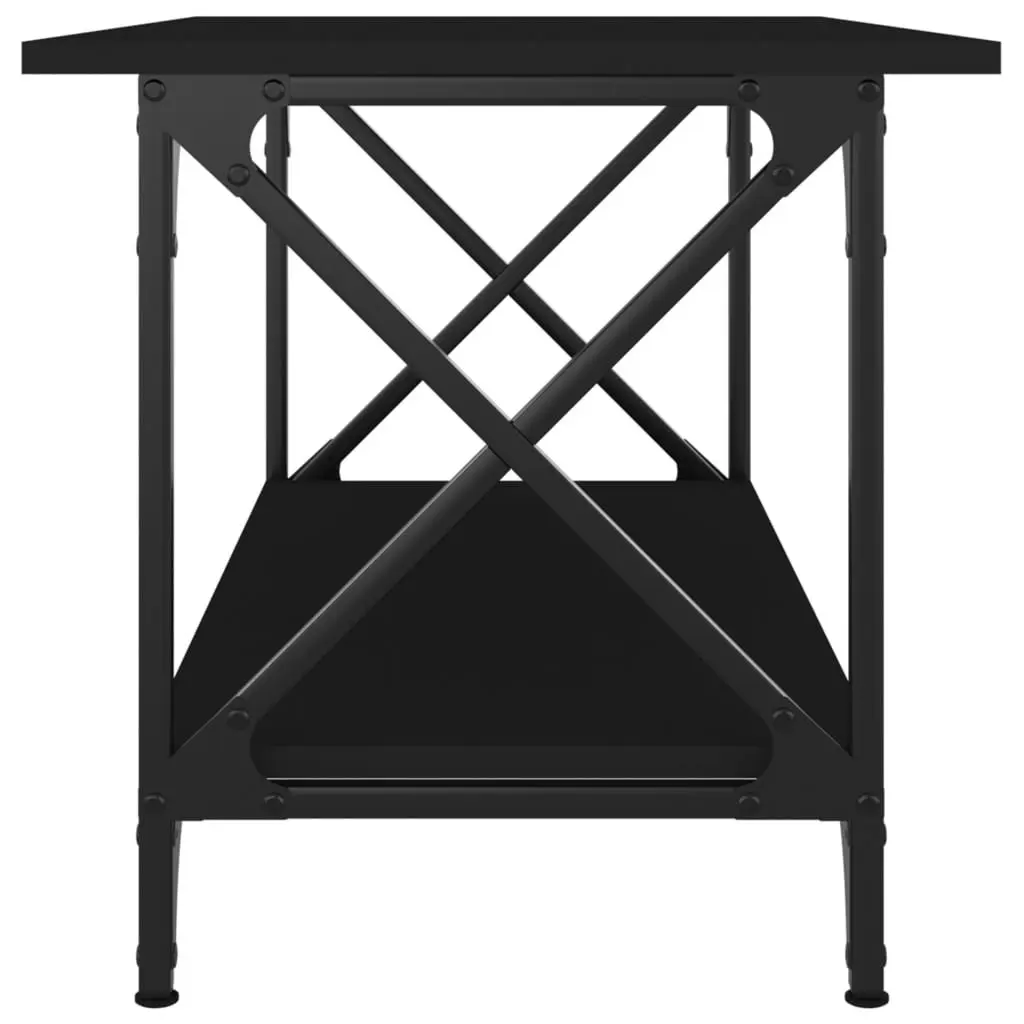 Black Coffee Table with Iron Frame and Storage Shelf