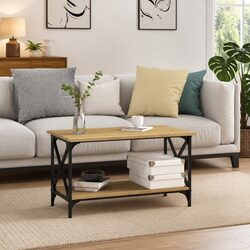 Brown Engineered Wood Coffee Table with Open Shelf