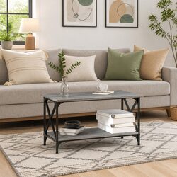 Elegant Grey Coffee Table with Open Shelf Storage