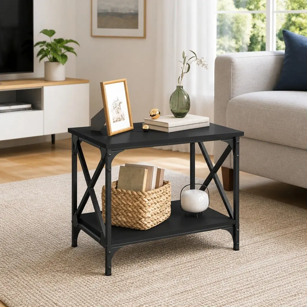 Black Coffee Table with Open Shelf for Storage