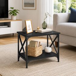 Durable Black Coffee Table with Open Shelf for Storage