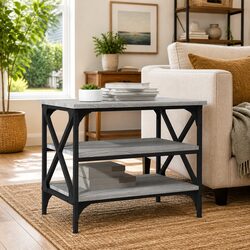 Grey Engineered Wood Side Table with Storage Industrial Frame Accent Coffee