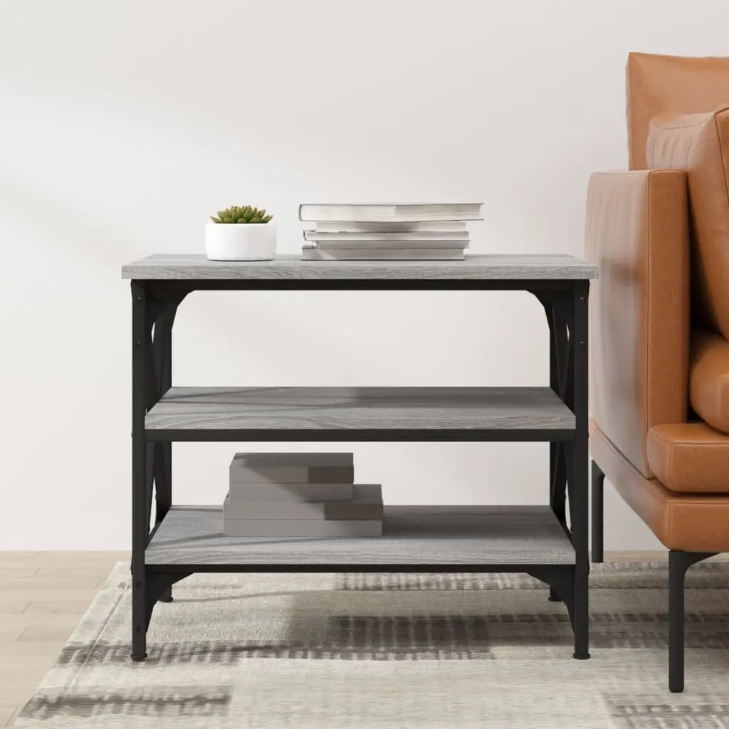Grey Engineered Wood Accent Table with Iron Frame