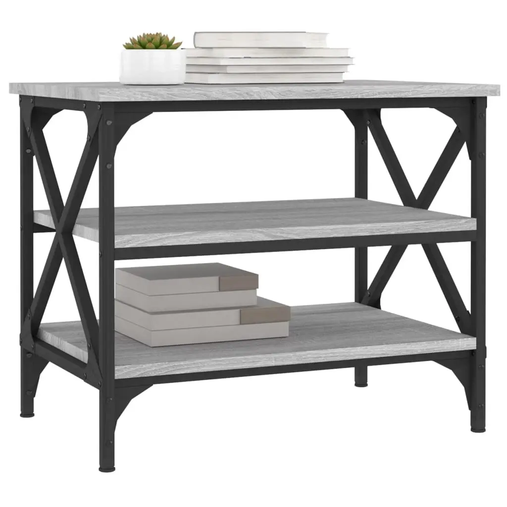 Grey Engineered Wood Accent Table with Iron Frame