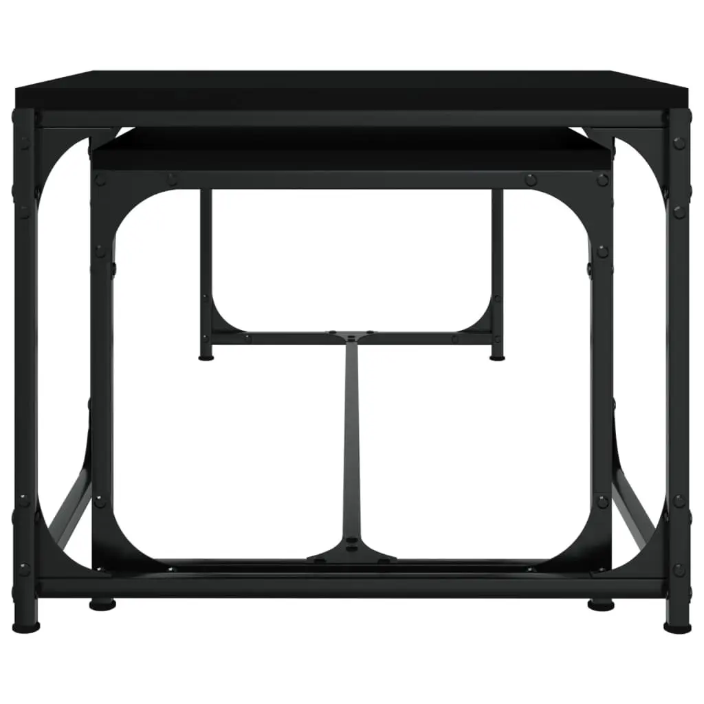 Coffee Tables 2 pcs Black Industrial Storage Steel Frame Adjustable Legs