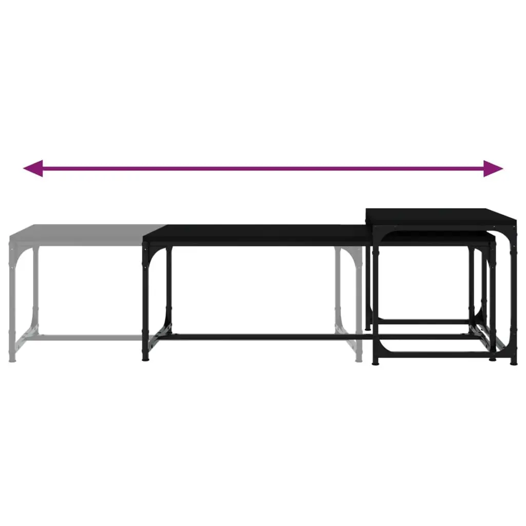 Coffee Tables 2 pcs Black Industrial Storage Steel Frame Adjustable Legs