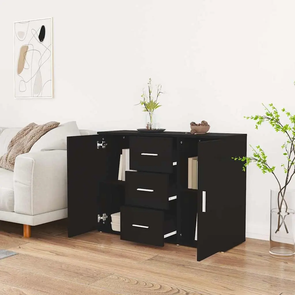 Black Sideboard Cabinet with Doors and Drawers