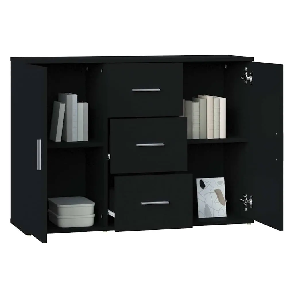 Black Sideboard Cabinet with Doors and Drawers