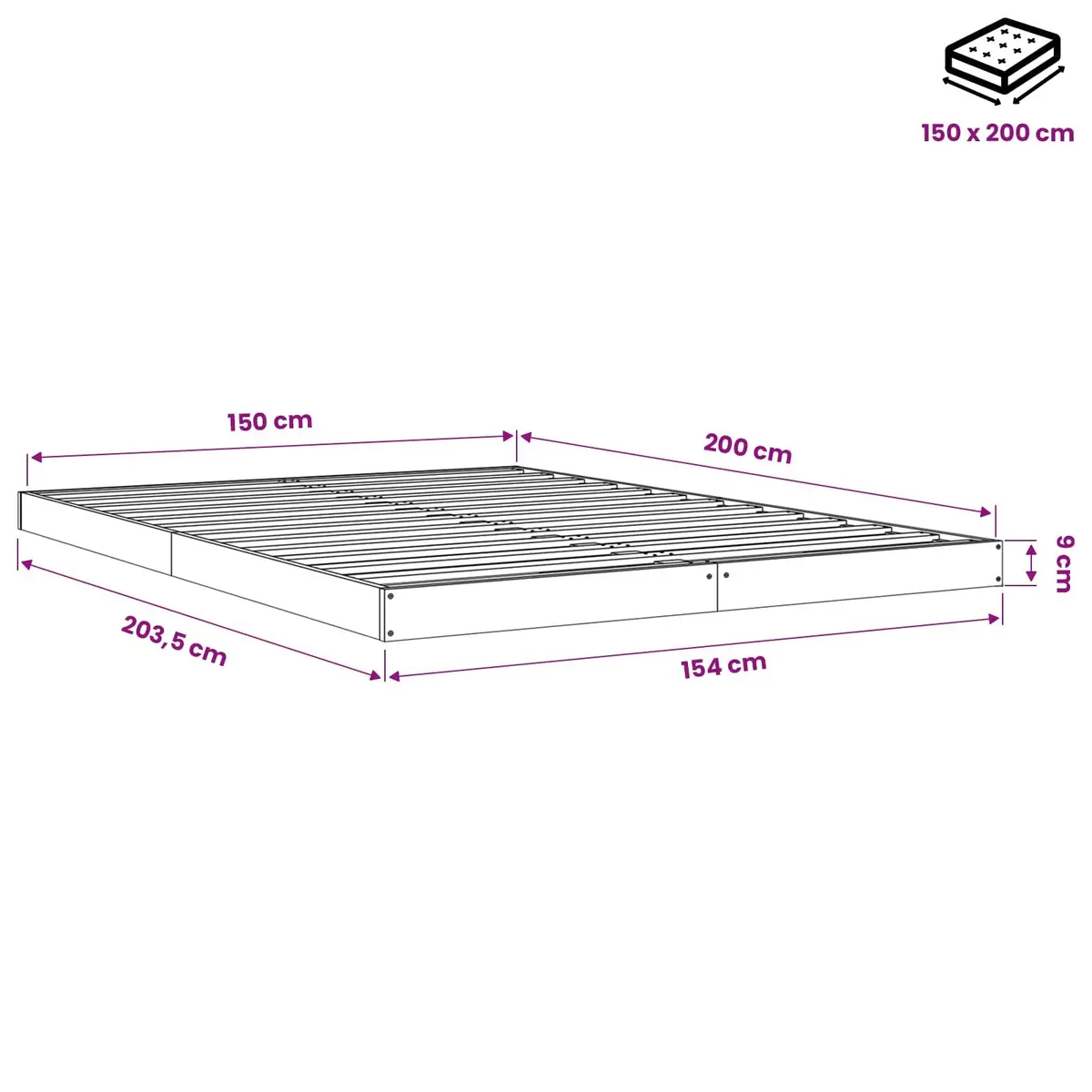 Solid Pine Wood Bed Frame 150x200 cm for Sturdy Support