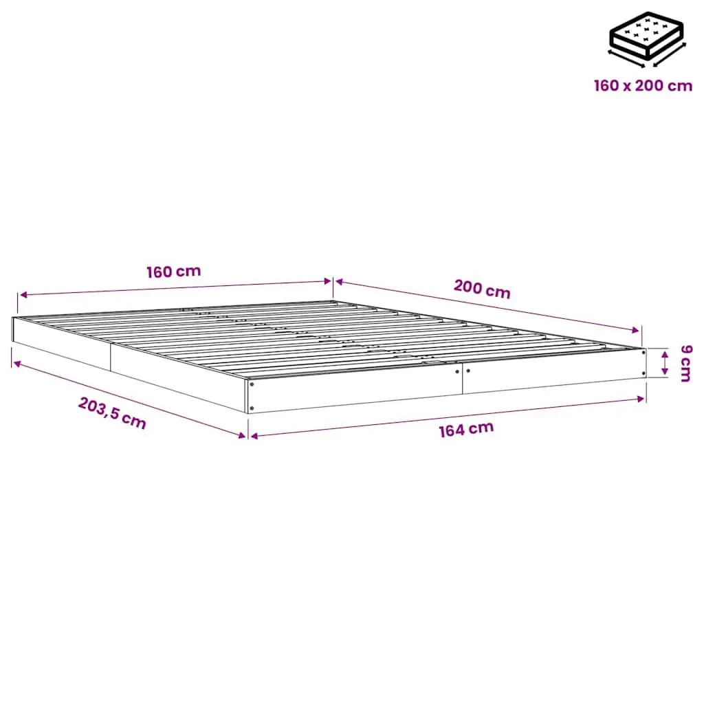 Solid Pine Wood Bed Frame 150x200 cm for Sturdy Support