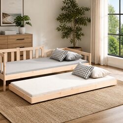 Sturdy Solid Pine Wood Bed Frame 90x190 cm with Wheels
