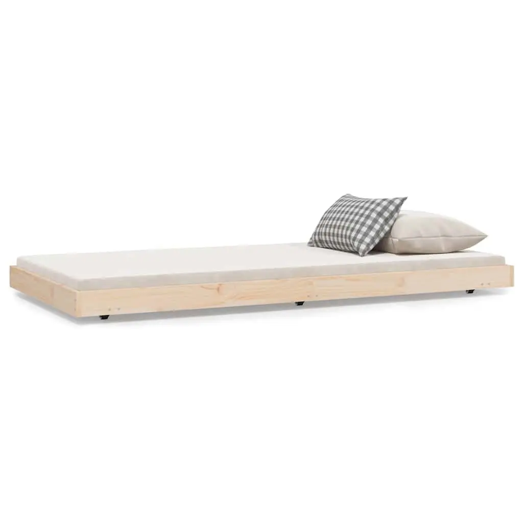 Solid Pine Wood Bed Frame 90x190 cm with Wheels