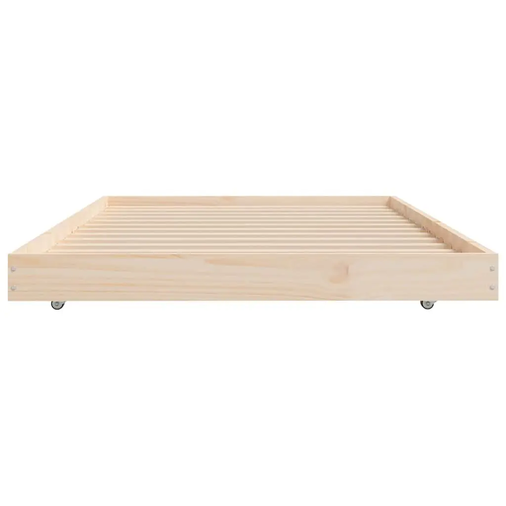 Solid Pine Wood Bed Frame 90x190 cm with Wheels