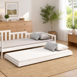 Sturdy White Solid Pine Bed Frame with Wheels 90x190 cm