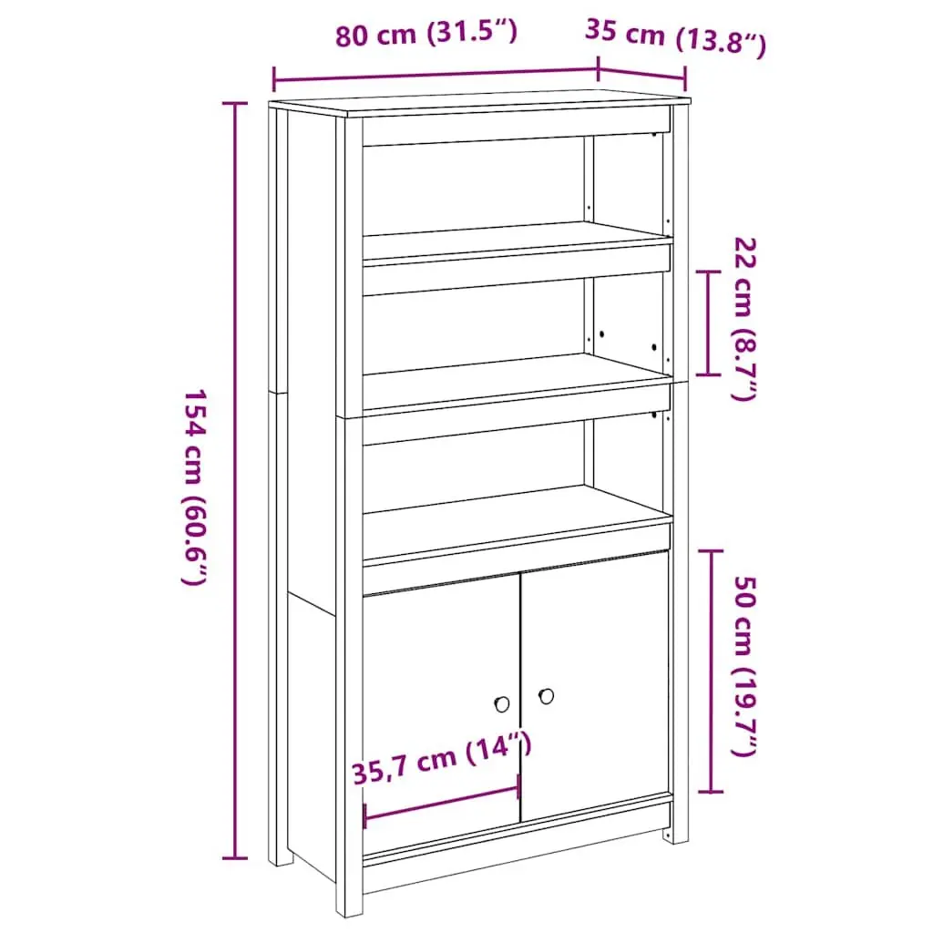 Solid Pine Wood White Highboard Storage Cabinet