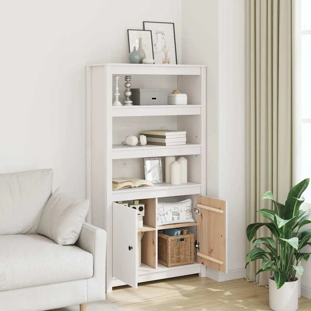 Solid Pine Wood White Highboard Storage Cabinet