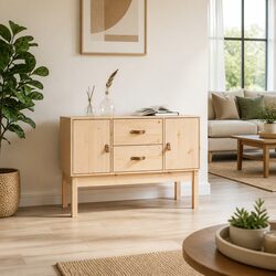 Solid Pine Wood Sideboard - Durable 110x40x78cm Brown Cabinet