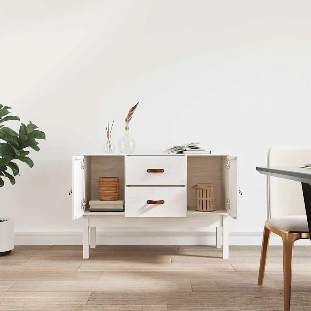 Solid Pine Wood White Sideboard with 2 Drawers