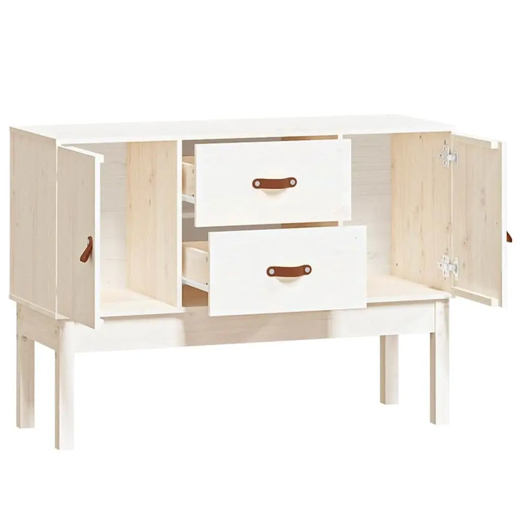 Solid Pine Wood White Sideboard with 2 Drawers