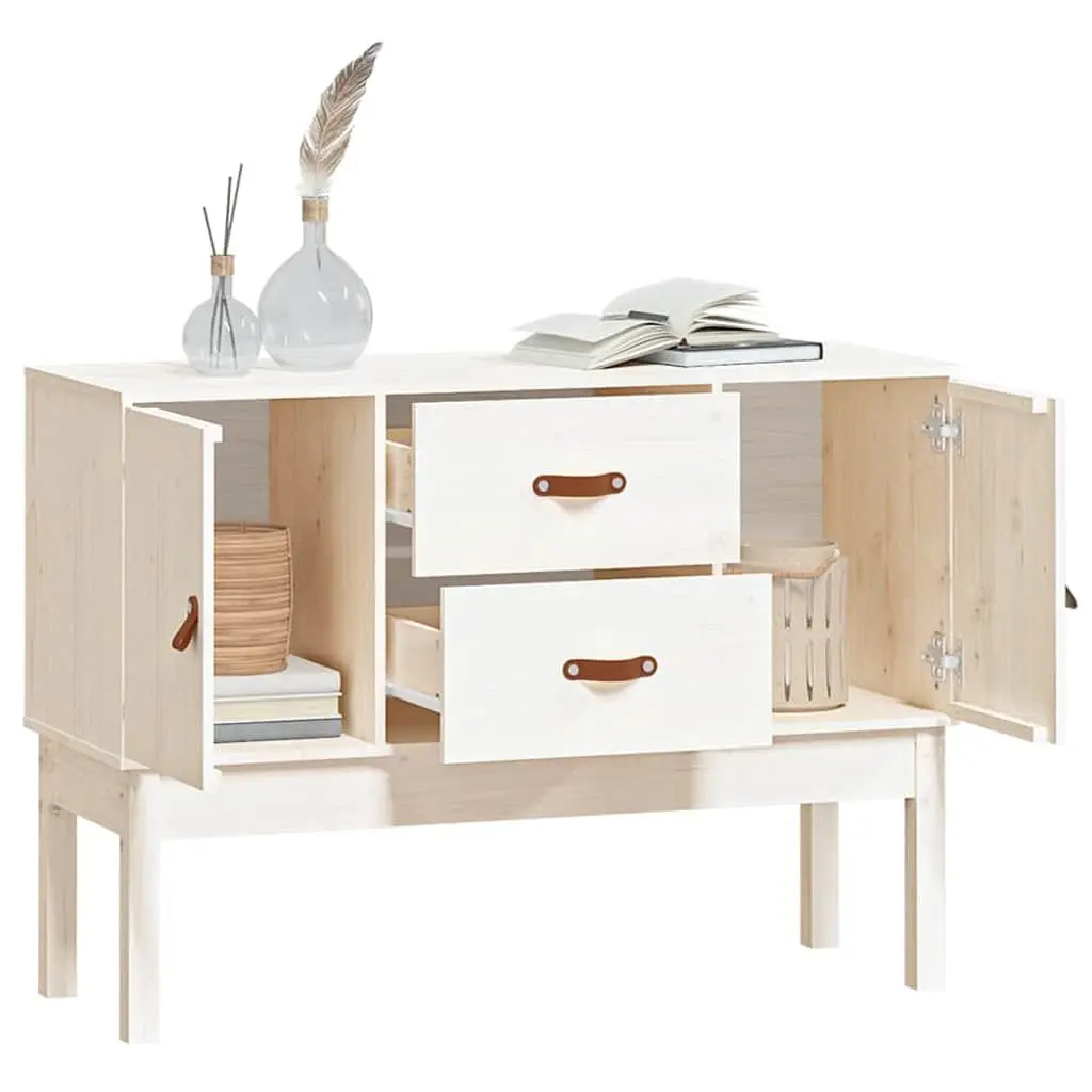 Solid Pine Wood White Sideboard with 2 Drawers
