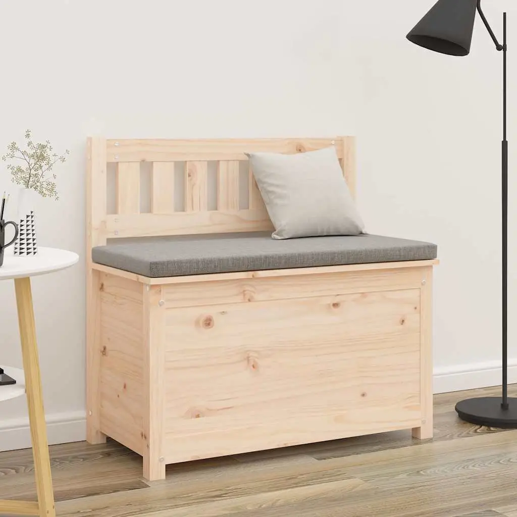 Solid Pine Wood Storage Bench with Backrest in Brown
