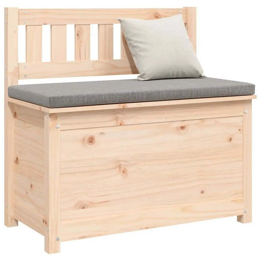 Solid Pine Wood Storage Bench with Backrest in Brown