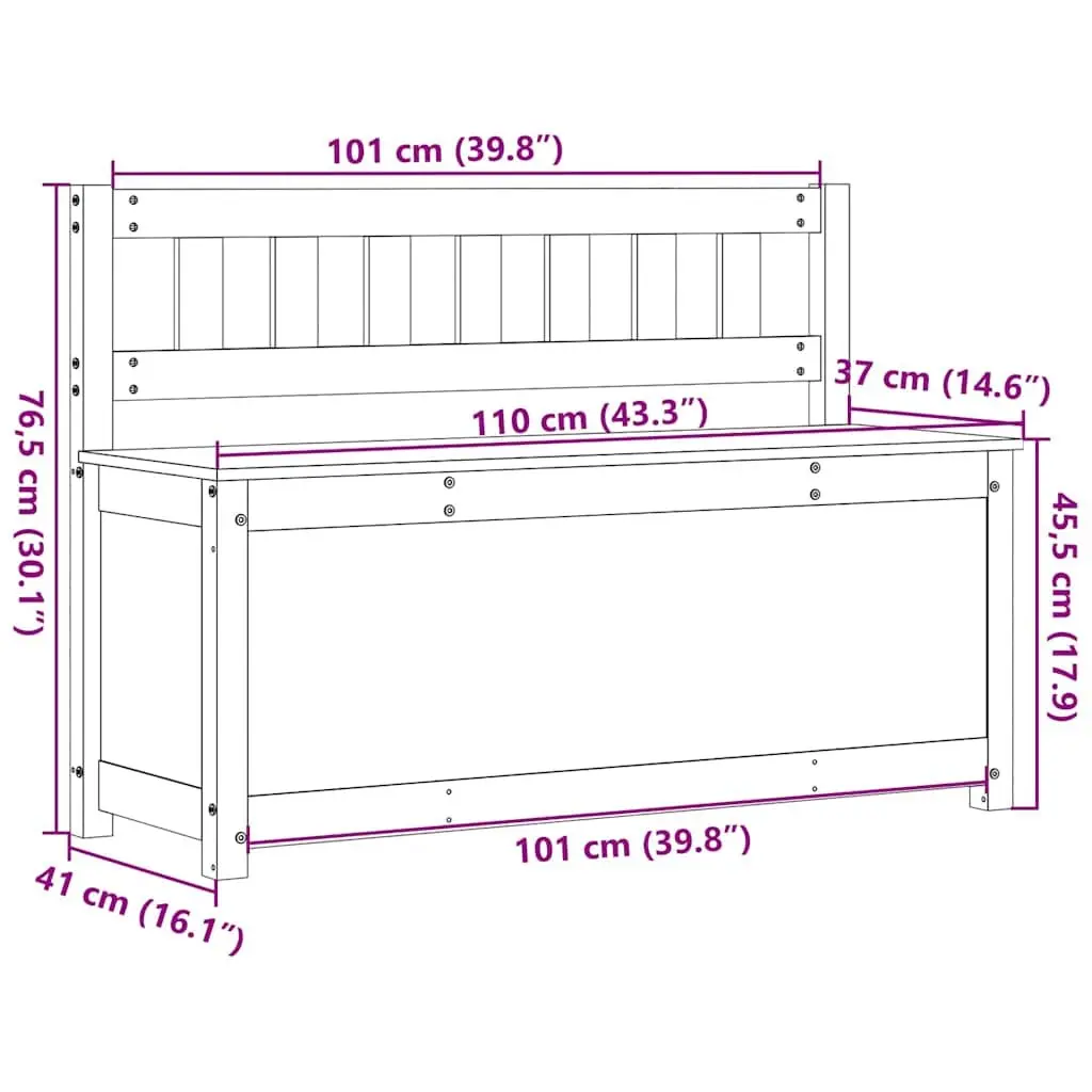 Brown Solid Pine Wood Storage Bench with Backrest 110x41x76.5cm
