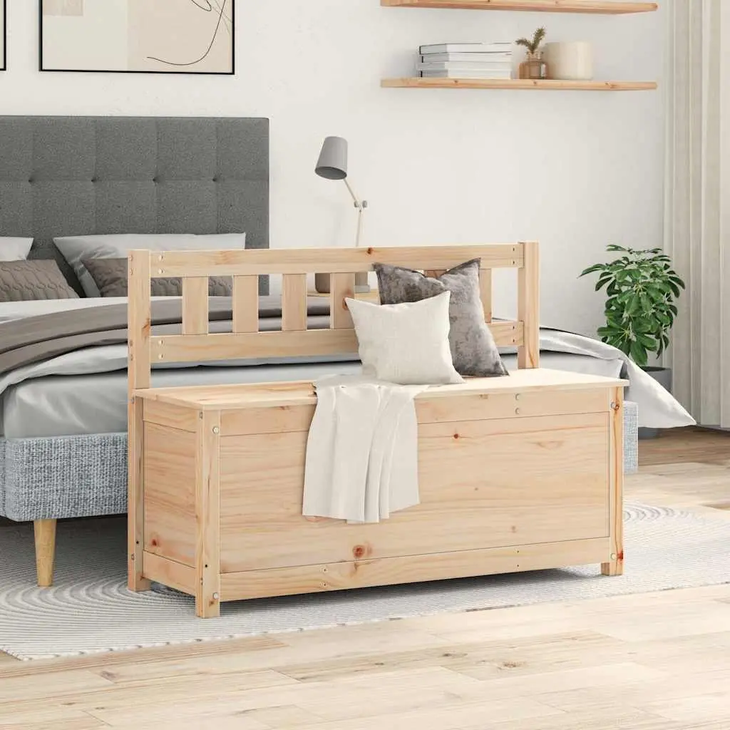 Brown Solid Pine Wood Storage Bench with Backrest 110x41x76.5cm