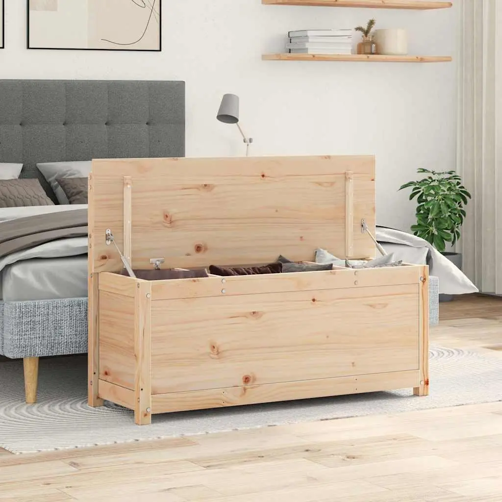 Brown Solid Pine Wood Storage Bench with Backrest 110x41x76.5cm