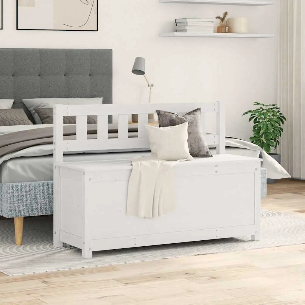 Solid Pine White Wooden Bench with Storage Box