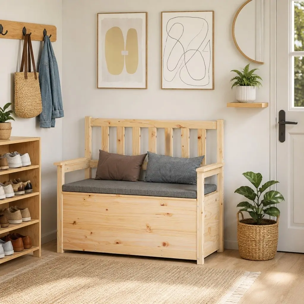 Storage Bench with Backrest Armrests Solid Pine Wood Brown 112.5x51.5x96.5cm