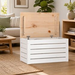 Durable White Pinewood Storage Box with Lid
