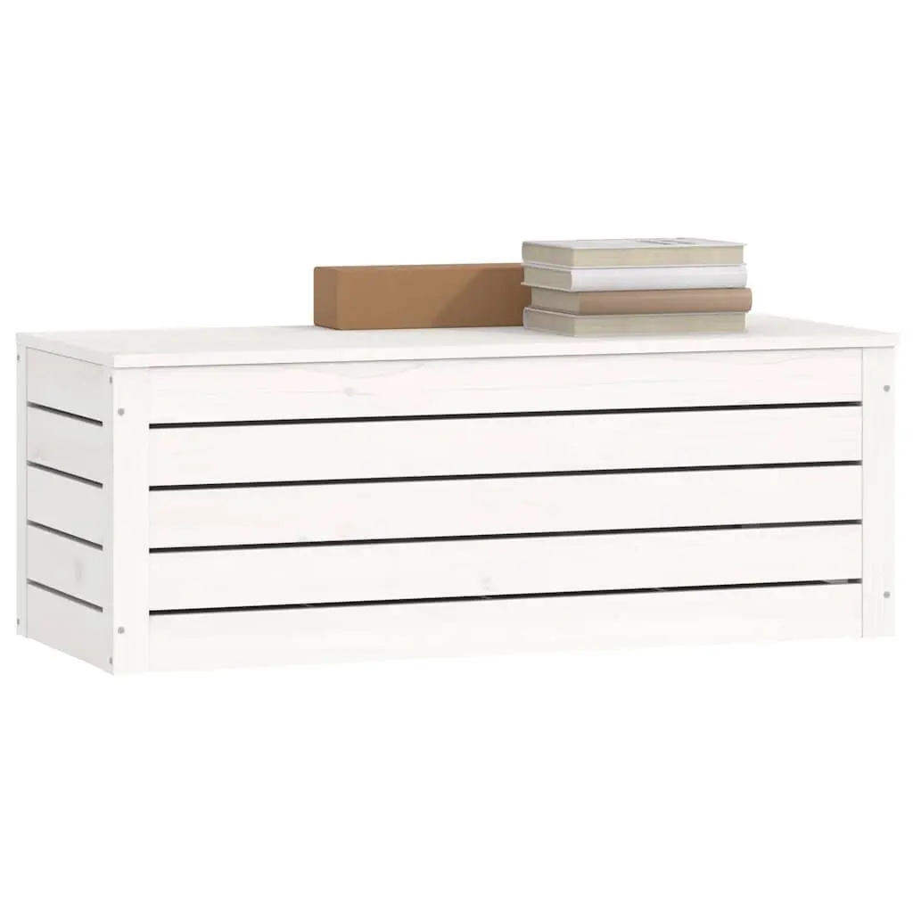 White Solid Pine Wood Storage Box with Lid 89x36.5x33 cm