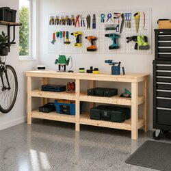 Solid Wood Pine Work Bench with Storage Shelves 181x50x80 cm