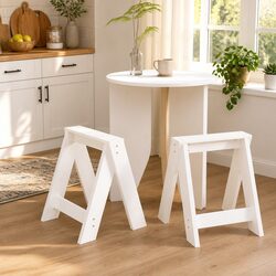 Set of 2 White Wooden Bar Stools in Solid Pine