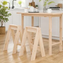 Wooden Stools 2 Pieces Solid Pine Brown Rustic Design 40x40x60cm No Backrest