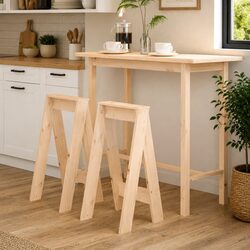 Set of 2 Brown Rustic Wooden Bar Stools with Backrest-Free Design