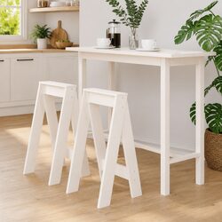 Set of 2 White Wooden Stools for Kitchen and Dining Room