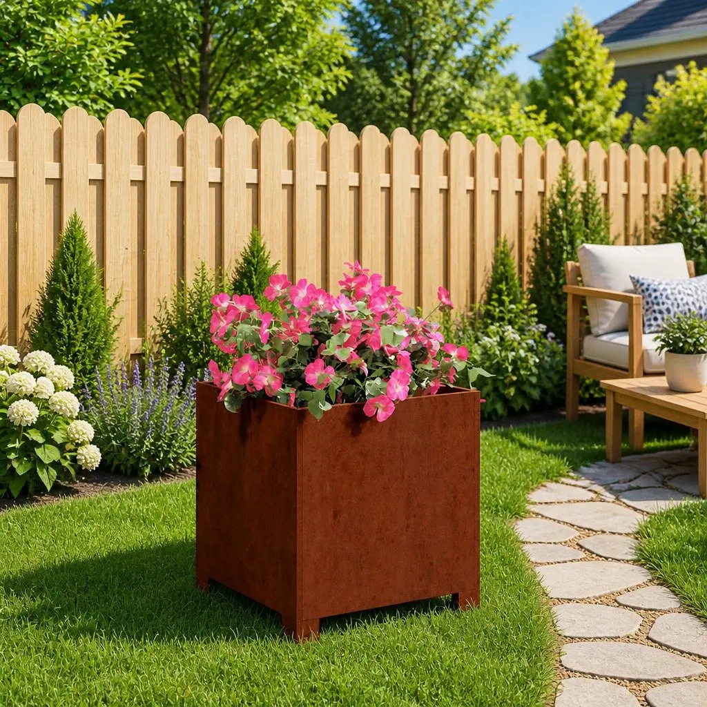 Planter Corten Steel 30cm Brown with Legs Garden Flower Box Outdoor Patio Decoration